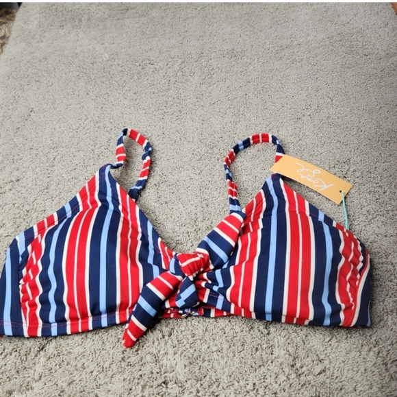 Women's Striped Tie-Front Bralette Bikini Top - Kona Sol Multi M (8-10) - Picture 4 of 11